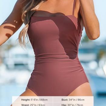 CUPSHE Women Swimsuit One Piece Bathing Suit Square Neck Cutout Back Tummy Control with Adjustable Spaghetti Straps