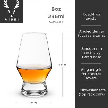 Viski Footed Crystal Scotch Glasses Set of 2 - Premium Liquor Drinking Glass, Classic Whiskey Bourbon Glasses and Scotch Glass Gift Set, 8 oz