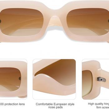 SOJOS Retro 90s Nude Rectangle Sunglasses Womens Mens Trendy Chunky Glasses