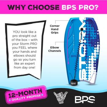 BPS ‘Storm’ Pro 42.5" Body Board for All Wave Conditions – Lightweight Boogie Boards for Beach with EPS Core HDPE Slick Bottom IXPE Deck with Wrist Leash and Plug for Kids and Adults