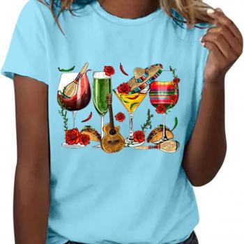 Womens Mexican Tops Funny Fiesta Party Graphic Printed Shirts Crewneck Short Sleeve T-Shirt Casual Beach Tee Blouse