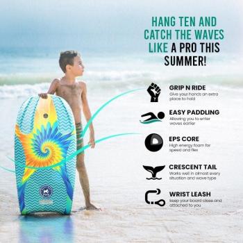 Back Bay Play 37" Body Boards - Lightweight EPS Core Boogie Boards - Bodyboard, Boogie Board for Beach Kids with Wrist Leash Surfing for Kids & Adults - 2 Pack