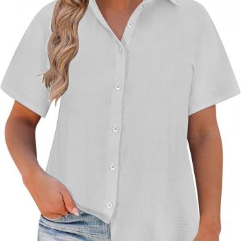 Ceboyel Women Button Down Shirts Trendy Cotton Linen Summer Tops Short Sleeve Gauze Shirt Blouses 2024 Dressy Causal Clothes