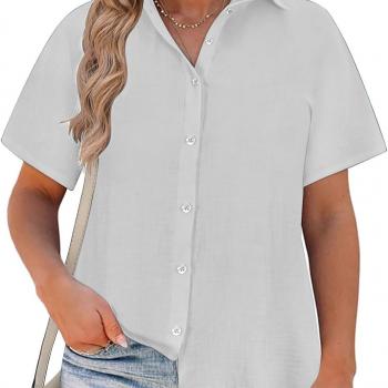 Ceboyel Women Button Down Shirts Trendy Cotton Linen Summer Tops Short Sleeve Gauze Shirt Blouses 2024 Dressy Causal Clothes