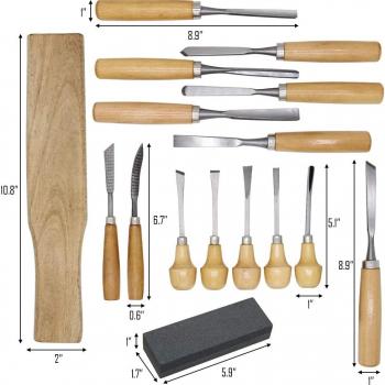 Lulu Home Wood Carving Tools, 16PCS Professional Carving Knife Tool Set for Woodworking Premium Wood Handle with Chisel Gouge Whetstones