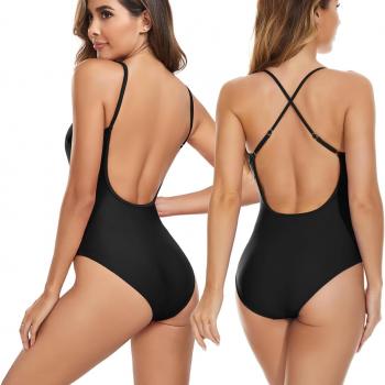 speerise Retro Criss Cross Back One Piece Swimsuit, Backless Tummy Control Bathing Suits, Adjustable Strap Swimwear