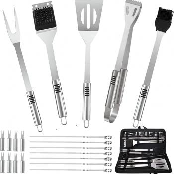 BBQ Accessories Kit - 20pcs Stainless BBQ Grill Tools Set for Smoker Camping Barbecue Grilling Tools BBQ Utensil Set Outdoor Cooking Tool Set with Canvas Bag Gift for Thanksgiving Day, Christmas