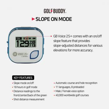 GOLFBUDDY Voice 2S+ Talking GPS Rangefinder, Clip on Hat Golf Navigation, Slope Mode on/Off, 18 Hours Battery Life, Shot Distance Measurement, Preloaded with 40,000 Courses Worldwide (Blue)