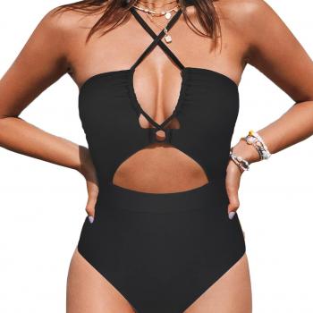 CUPSHE Women's One Piece Swimsuit Plunge Neckline Cutout Criss Cross Bathing Suit