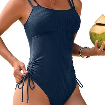 Charmo Ribbed One Piece Swimsuit Women Tie Side 1 Piece Bathing Suit High Cut Monokini Sexy Swimwear