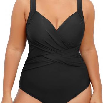 Tempt Me Plus Size One Piece Swimsuits for Women Tummy Control Retro Bathing Suit Cross Front Swimwear