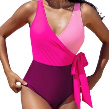 CUPSHE Women's One Piece Swimsuit Wrap Color Block Tie Side Bathing Suit