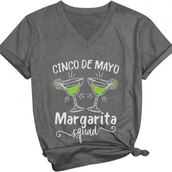 Cinco De Mayo Shirts for Women 2024 V Neck Short Sleeve Funny Cap Graphic Tees Casual Loose Mexican Festivals Tshirt