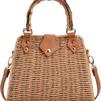 Summer Straw Bag for Women Beach Rattan Top-Handle Purse Straw Crossbody Clutch Bags Handwoven Tote Handbag 2024