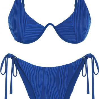 ZAFUL Women's Bikini Sets Ribbed Two Piece Swimsuits Underwire Adjustable Back Clasp Bathing Suit Side Tie Thong Swimwear