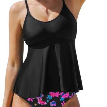 CUPSHE Women's Tankini Sets Two Piece Swimsuit Scoop Neck Mid Rise Adjustable Straps Ruffled Hem