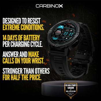 CARBINOX X-Ranger Smart Watch (Answer/Make Calls), Rugged Fitness Tracker IP69K Waterproof, Compatible with Android and iOS, 14 Days of Battery Military Durable, AMOLED Screen