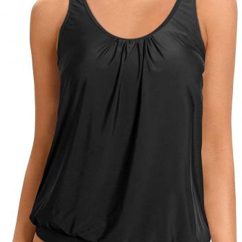 Yonique Womens Blouson Tankini Top No Bottom Loose Fit Swim Top Modest Tank Top