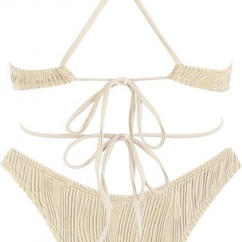 ZAFUL Women's Cutout Bikini Criss Cross Textured Metal High Leg Bikini Sets Cheeky Bikini Two Piece Swimsuit