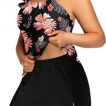 Yonique Women Two Piece Plus Size Tankini with Skirt Tummy Control Bathing Suits High Neck Swimsuits