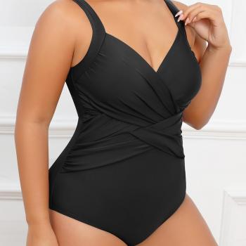 Tempt Me Plus Size One Piece Swimsuits for Women Tummy Control Retro Bathing Suit Cross Front Swimwear