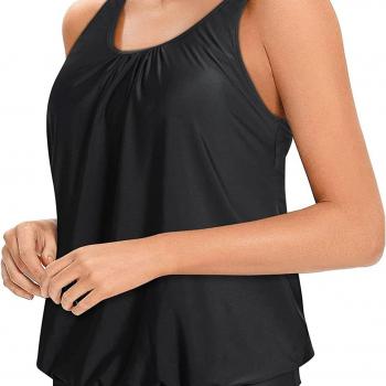 Yonique Womens Blouson Tankini Top No Bottom Loose Fit Swim Top Modest Tank Top