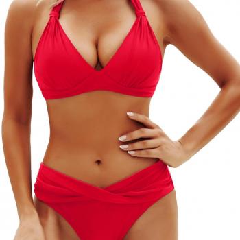 Yonique Women Two Piece Bathing Suits Push Up Bikini Set Halter Swimsuit Vintage Swimwear