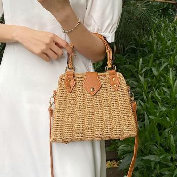 Summer Straw Bag for Women Beach Rattan Top-Handle Purse Straw Crossbody Clutch Bags Handwoven Tote Handbag 2024