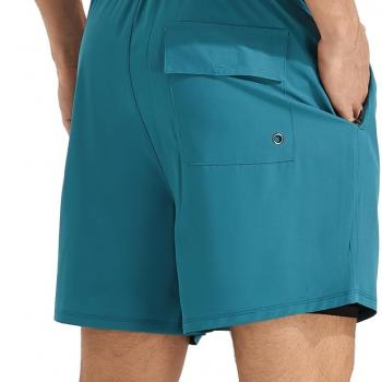 Mens Swim Trunks with Compression Liner Quick Dry Beach Shorts with Zipper Pockets