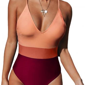 CUPSHE One Piece Swimsuit for Women Bathing Suits Deep V Neck Crisscross Back Color Block