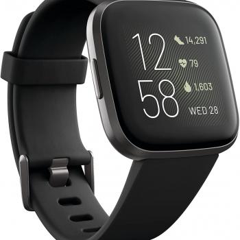 Fitbit Versa 2 Health & Fitness Smartwatch with Heart Rate, Music, Alexa Built-in, Sleep & Swim Tracking, Black/Carbon, One Size (S & L Bands Included) (Renewed)