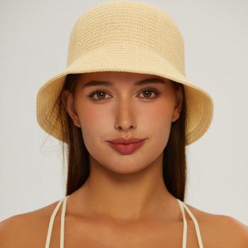 Women Mesh Woven Bucket Hat, Beach Hat, Sun Hat Fashion Foldable Packable Fishing Hat for Spring Summer Fall