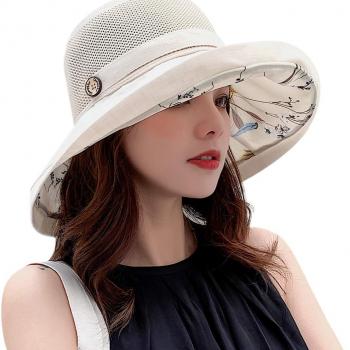 Women-Mesh Summer Sun-Hats, Wide Brim Packable Outdoor UV-Protection Beach Fishing Cap