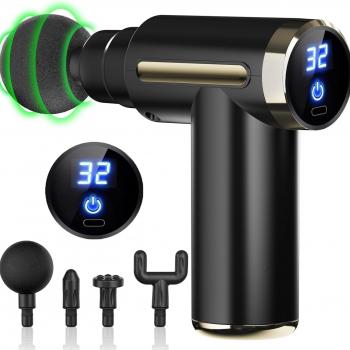 Massage Gun, Deep Tissue Massage Gun, Super Quiet Portable Electric Sports Massager, Handheld Mini Massage Gun, Contains 4 Massage Gun Accessories-yj-Black