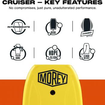 Morey Cruiser 42.5" Bodyboard | High Performance Bodyboards for All Skill Levels | Full Size 42.5 | Phuzion Core | Coil Leash | Hdpe Slick | Deck Contours | Crescent Tail