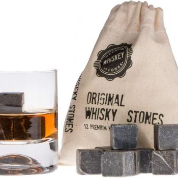 Premium Whiskey Stones Gift Set with 12 Pcs Stones and Bag. Whiskey, Bourbon, Cognac, Scotch,Gin, Wine Beverage. Marble Reusable Ice Cubes. Birthday Gift for Whiskey Lovers.… (Dark Grey)