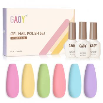 GAOY Pastel Gel Nail Polish Set of 6 Colors Pink Green Blue Gel Polish Kit for Salon Gel Manicure and Nail Art DIY at Home, Gift for Women