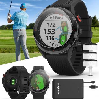 Garmin Approach S62 (Black Bundle) Premium Golf GPS Watch Bundle - Virtual Caddie, Mapping & Full Color Screen - Includes Club Tracking Sensors, PlayBetter Screen Protectors & Portable Charger