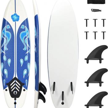 GYMAX Surfboard, 6' Body Board with Removable Fins & Protective Leash, Non-Slip Surfing Board for Surfing, Fishing Water Yoga