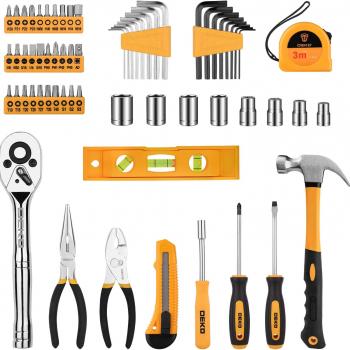 DEKOPRO 65 Pieces Tool Set General Household Hand Tool Kit with Storage Case Plastic ToolBox