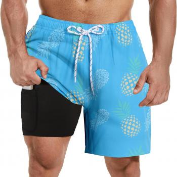 Mens Swim Trunks with Compression Liner 7" Inseam Quick Dry Board Shorts Swim Shorts Bathing Suits