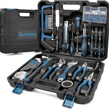 Sundpey Home Tool Kit 148-Pcs - Household Basic Complete Hand Repair portable Tool Set with Case & Ratcheting Screwdriver & Hex Key & Pliers & Wrench & Voltage Tester & Water Pump Plier for Men Women