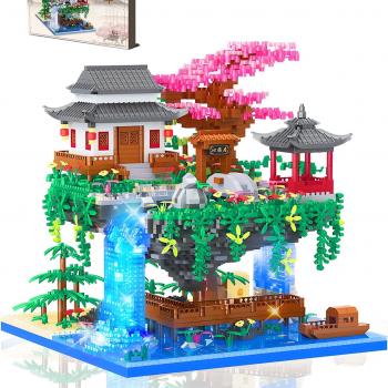 Cherry Bonsai Tree Building Set, Japanese Architecture Building Blocks Set for Adults, Micro Bricks Sakura Tree House Building Kit with Light, Gift for Christmas (3320PCS)