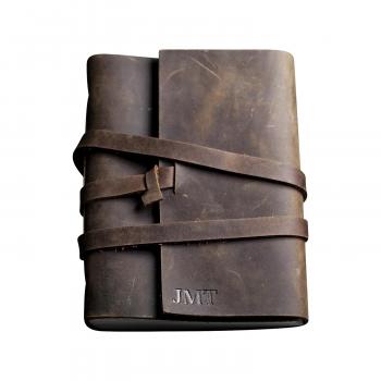 Ox & Pine Personalized Wrapped Leather Journal - Made From Full Grain Leather - Notebook or Sketchbook (4x6, Unlined Paper, Rustic Brown)