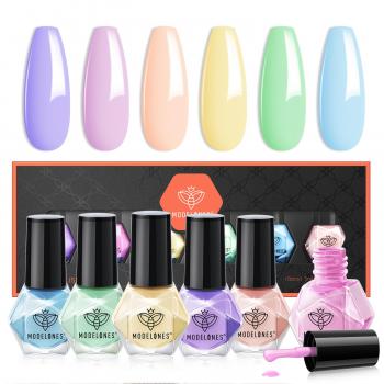 modelones Nail Polish Set 6 Colors Pastel Macaron Nail Polish Sweet Pink Green Collection Quick Dry Nail Polish Finger Nail Polish Manicure Diy Nail Art Salon Home Summer Gift For Women Girl