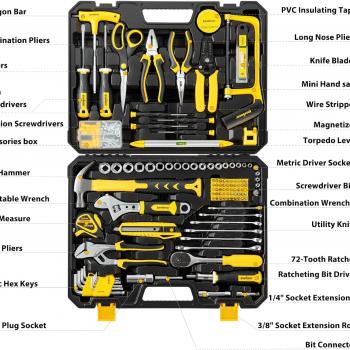 ENVENTOR Home Tool Kit, 220 Pcs Basic Household Auto Repair Tool Set with Toolbox Storage Case, Wrench Combination Tool Set for Men Women Home Maintenance, DIY Projects, General Hand Tool Kit