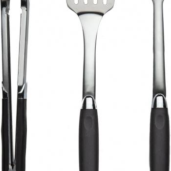 3 Piece Stainless Steel BBQ Grill Tool Set w/Tongs, Spatula & Fork - Accessories for Outdoor Barbecue Grills (3 Piece Set)