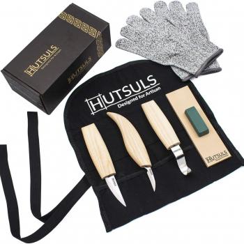 Hutsuls Wood Whittling Kit for Beginners - Razor Sharp Wood Carving Knife Set in Beautifully Designed Gift Box, Whittling Knife for Kids and Adults (8 Pieces)