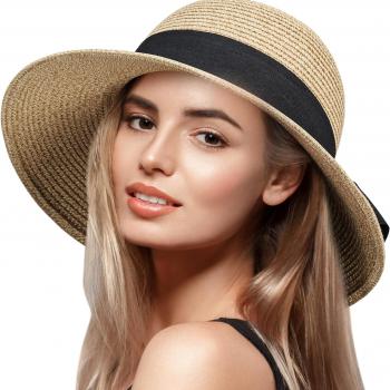 VIFUUR Womens Straw Hats Wide Brim Summer Visor Beach Sun Hat Packable UPF UV Foldable Travel