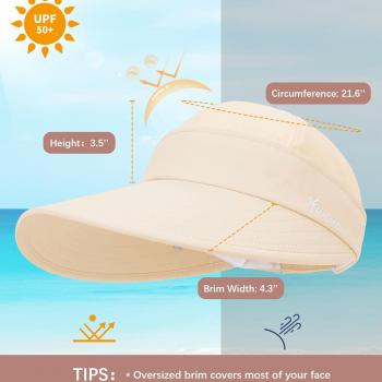 Durio Sun Hat 2 in 1 Visors for Women UPF 50+ Wide Brim Summer Beach Hats for Women Packable Safari Hiking Hat Fishing